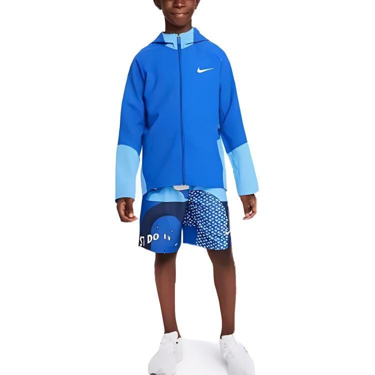 Nike Printed Logo Hooded Zip-Up Long Sleeve Jacket Kids Jackets Blue DO7095-480