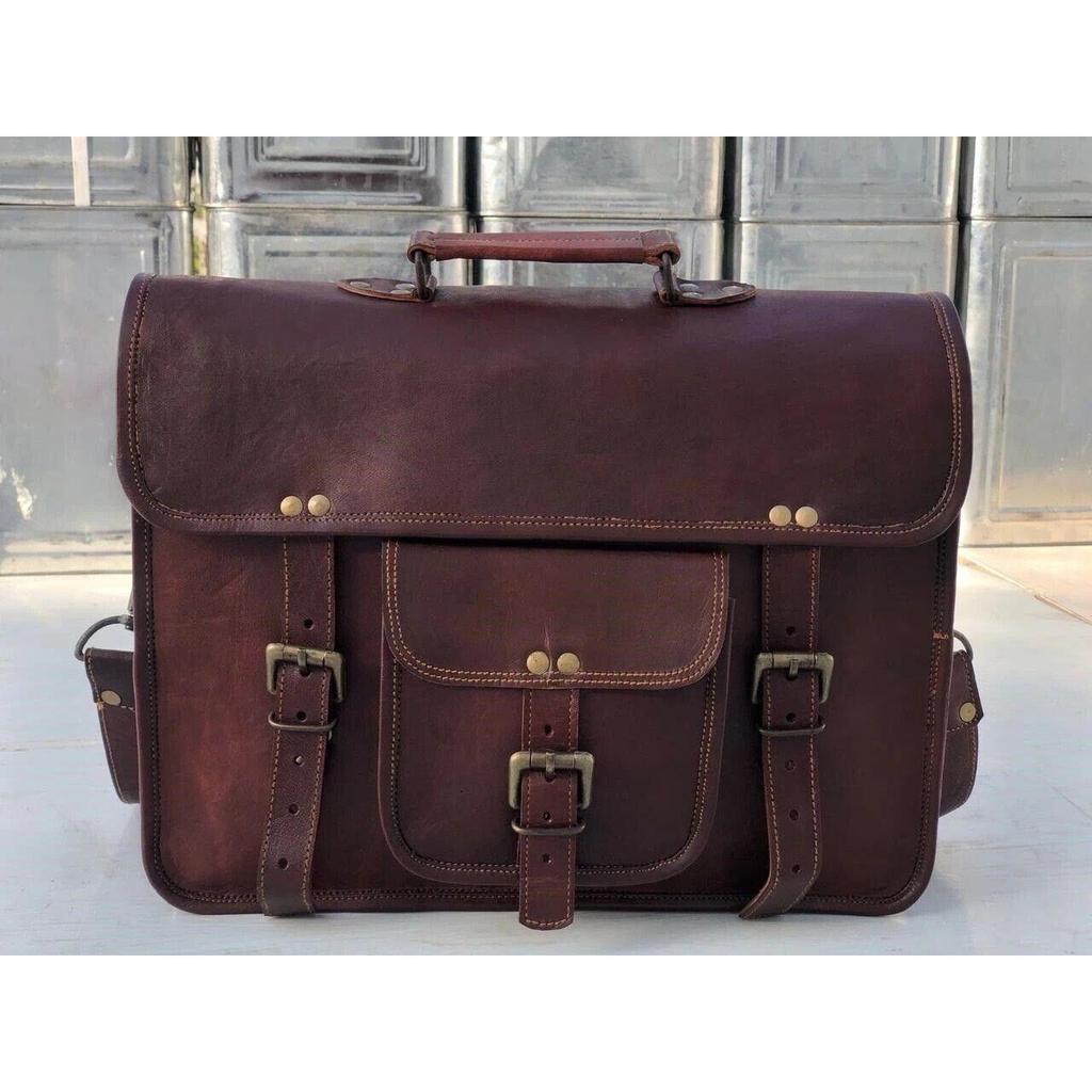 Leather Vintage Large Messenger Shoulder Laptop Bag Briefcase" Men's