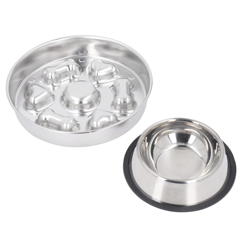 2 Pcs Slow Feeder Dog Bowls Stainless Steel Slow Down Eating Pet Dish Bowls Easy Cleaning Feeding