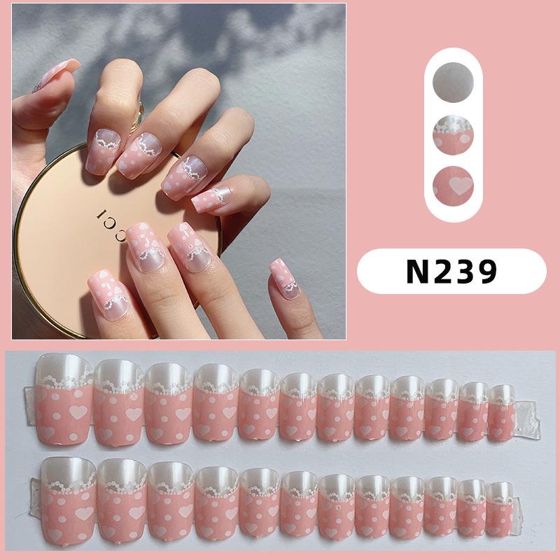 

French Minimalist Pink Heart Polka Dot Removable Press-On Nails