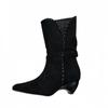 2025 New Niche Design Pleated Pile Boots Women's Low Heel Pointed Short Boots Women's Western Boots