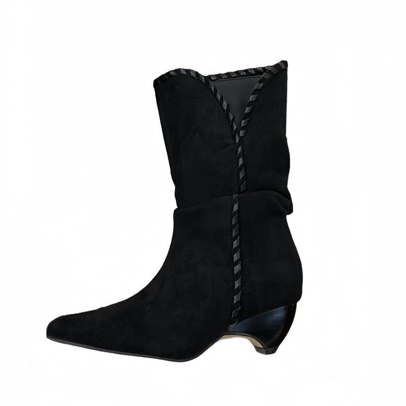 2025 New Niche Design Pleated Pile Boots Women's Low Heel Pointed Short Boots Women's Western Boots