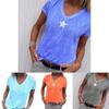 Stylish Women V-neck T-shirt Casual Loose Star Summer Shirts Solid Short Sleeve Perfect For Outdoor Activities