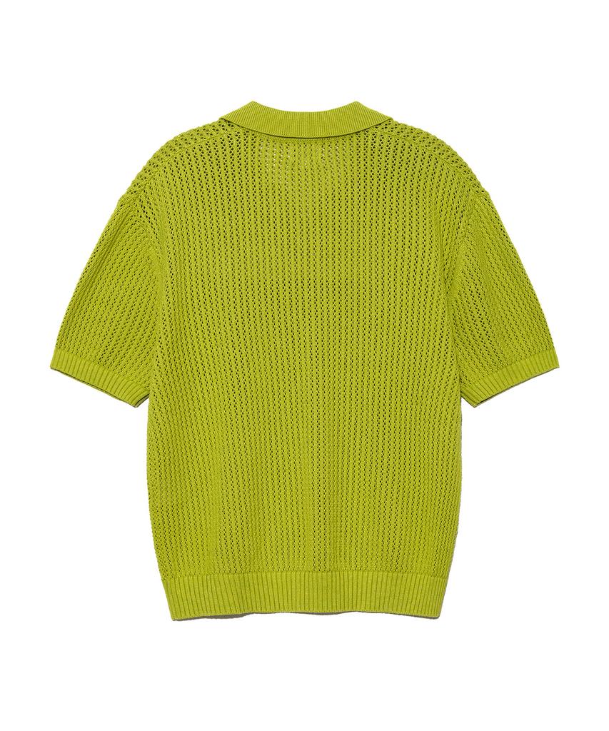 LEE Open Collar Curly Short Sleeve Knit Lime