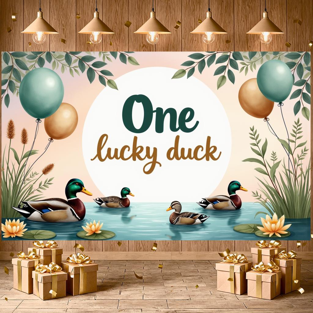 Duck Celebration Display Nature Inspired Kids Party Banner Pond Themed Banner Balloon Decor Lucky Celebration Banner