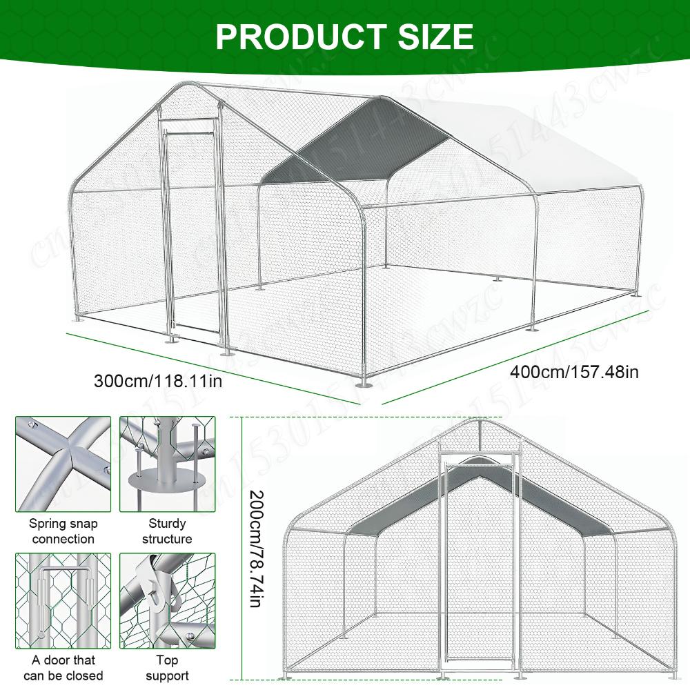 9.84x13.12x6.56FT Large Chicken Coop with Cover Chicken Playpen Enclosure Spire Shaped for Outdoor and Yard Farm Use