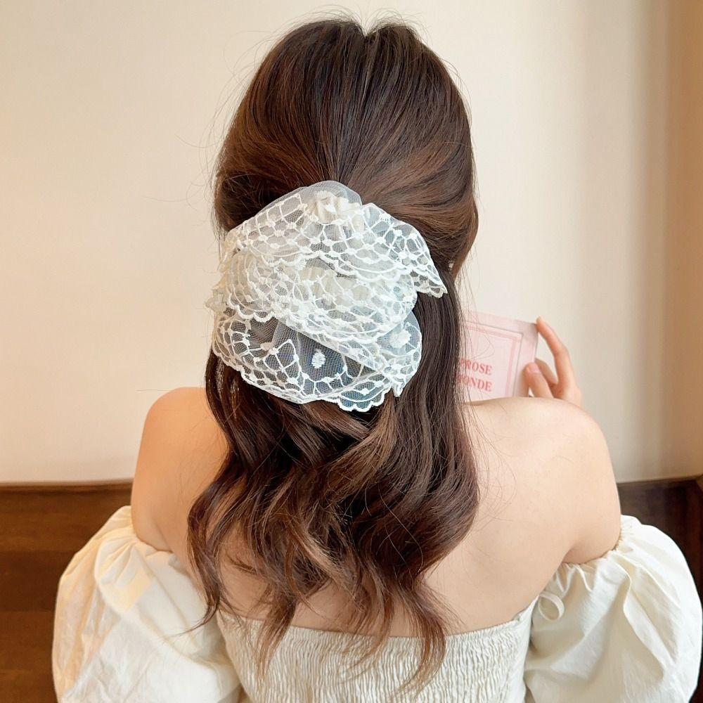 

Большая сетка для волос, бежевые эластичные резинки для волос, милые кружевные резинки для волос, пляж ellipses