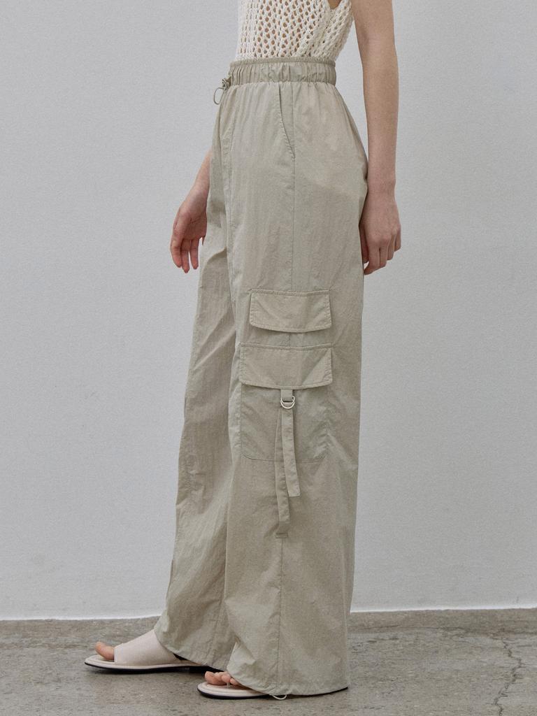 LE STUDIO Side Pocket Crinkle Pants Khaki Beige
