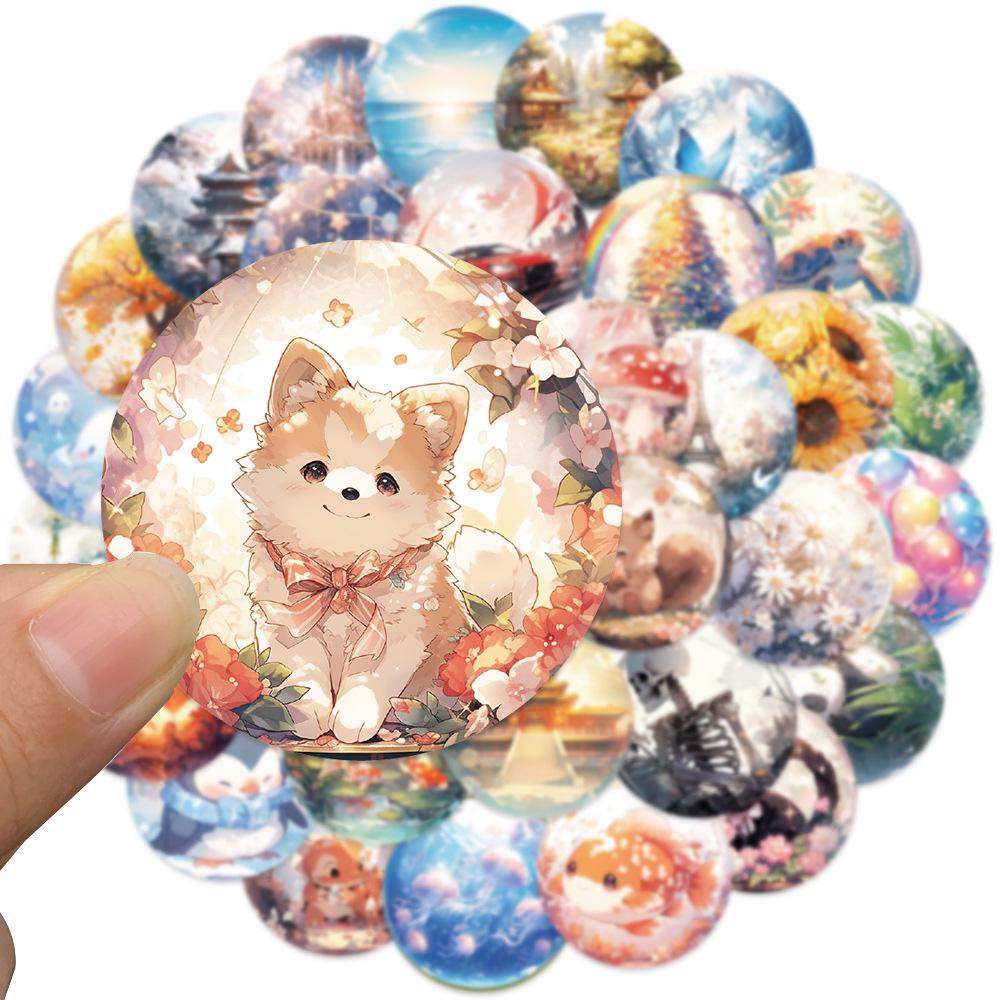 50 Cartoon Glass Ball Stickers for DIY: Perfect for Luggage, Diary, Refrigerator, Skateboard, Helmet, and More!