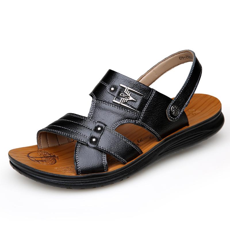 

Sandals men s summer 2025 leather casual beach shoes men s outer wear middle-aged and elderly dual-purpose slippers men s non-slip 44