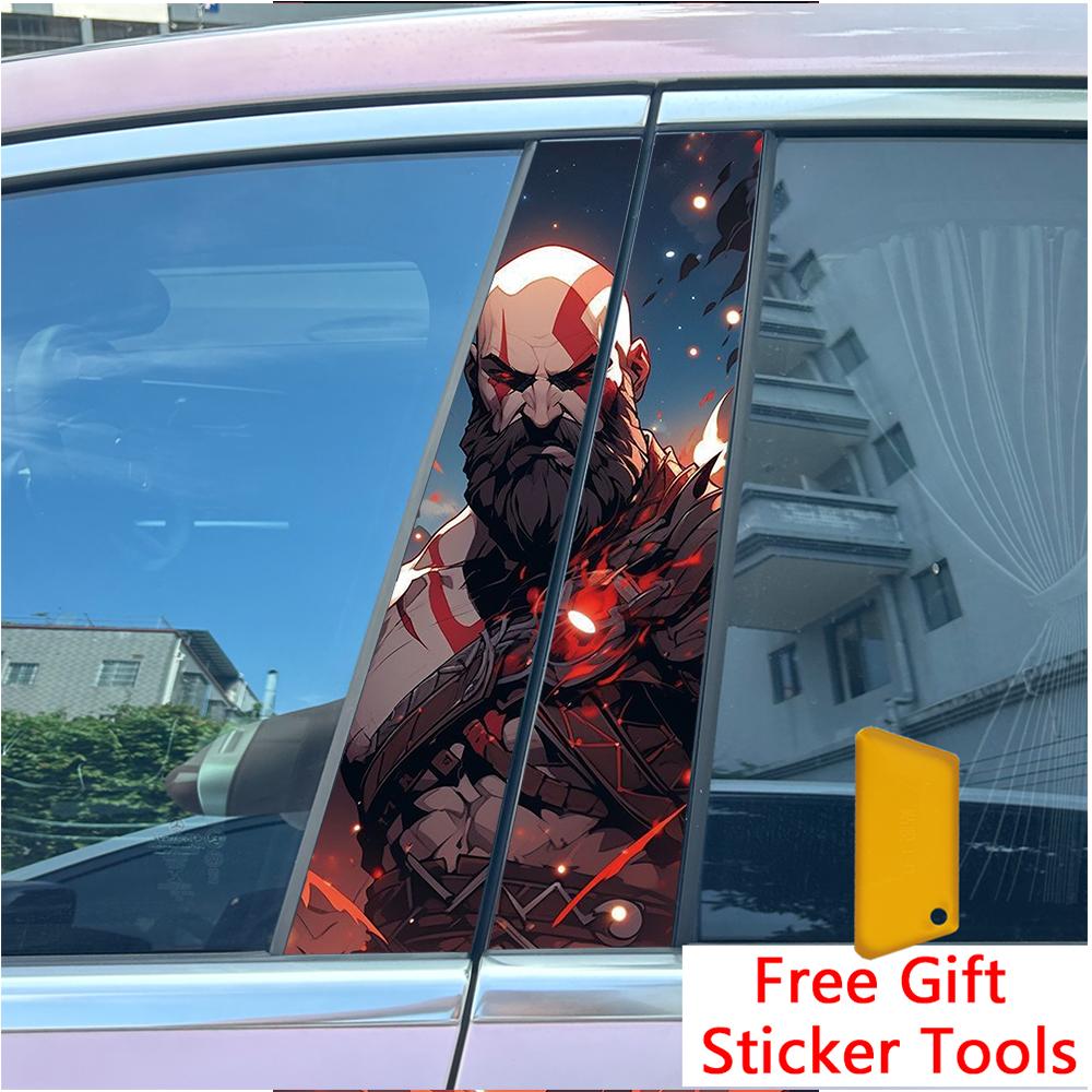 2Pcs/set Anime Gladiator Soldier Fighter Car Center Pillar Sticker Auto B-Pillar Protective Film Decoration Decals