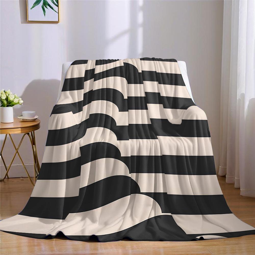 Black-White Wave Flannel Blanket Warm Soft Halloween Christmas Couch Warm Cozy Decorative Decor Gift for All Season