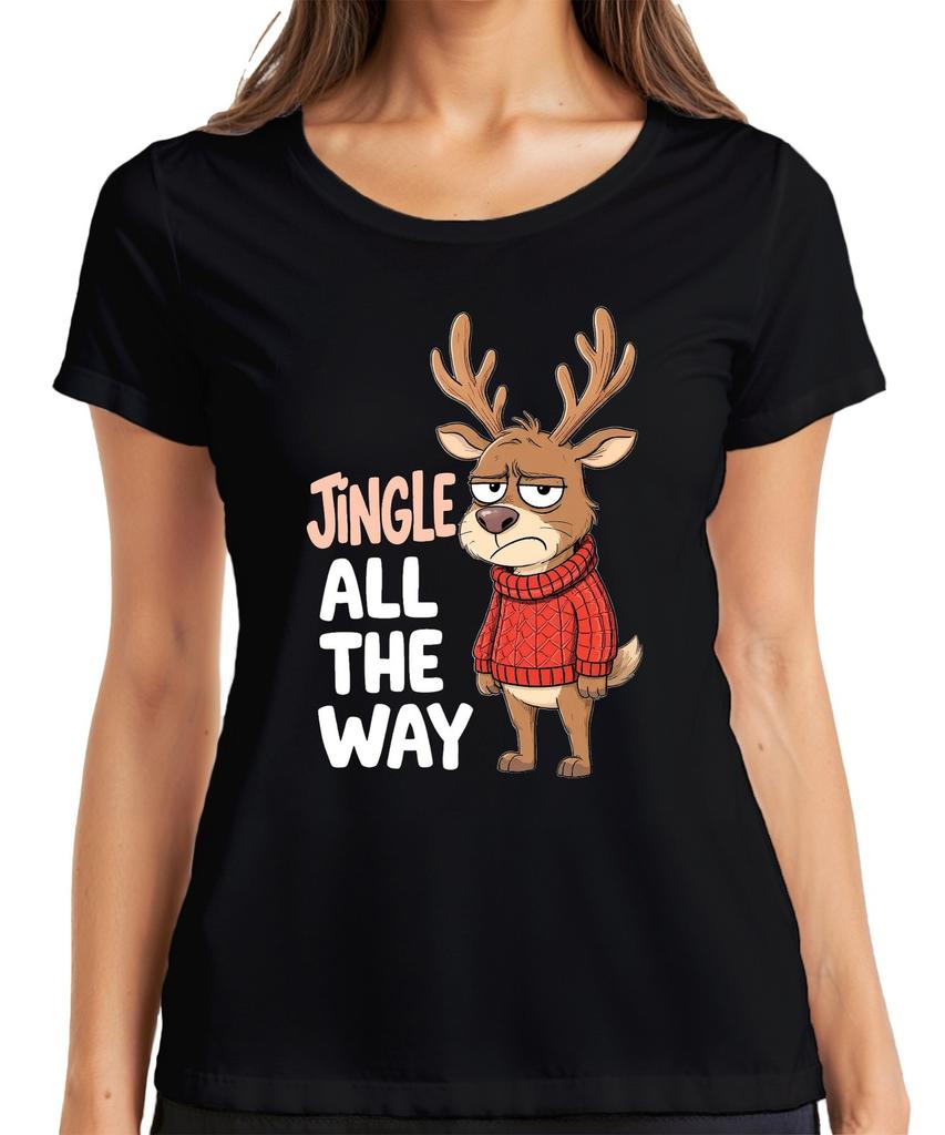 Jingle All The Way Grumpy Reindeer Christmas Cartoon Funny Unisexs TShirt