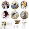 1set Simple Linen Oil Painting Girl Series Cross Stitch Embroidery Material Kit - Easy Tutorial for Beginners, Tools and Fabric Craft Material Kit