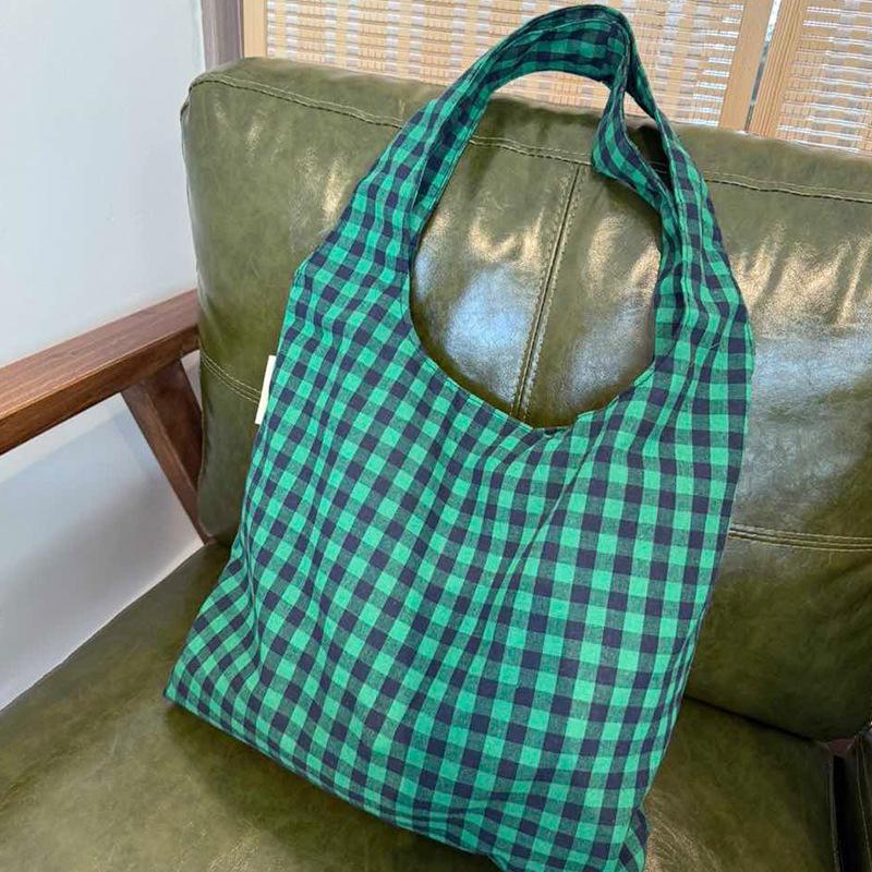 Retro Plaid Design Women Canvas Shoulder Bags Large Capacity Ladies Vest Bag Handbags Lightweight Versatile Female Shopping Tote