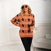 European & American Women's Halloween Ghost Pumpkin Knit Pullover Top