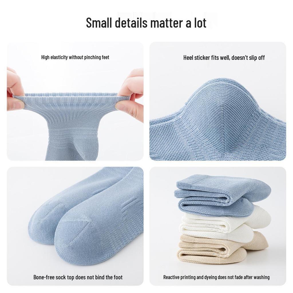 Kids' Cotton Mesh Breathable Mid-Calf Socks - Summer Thin, Sweat-Absorbing, Solid Color for Boys
