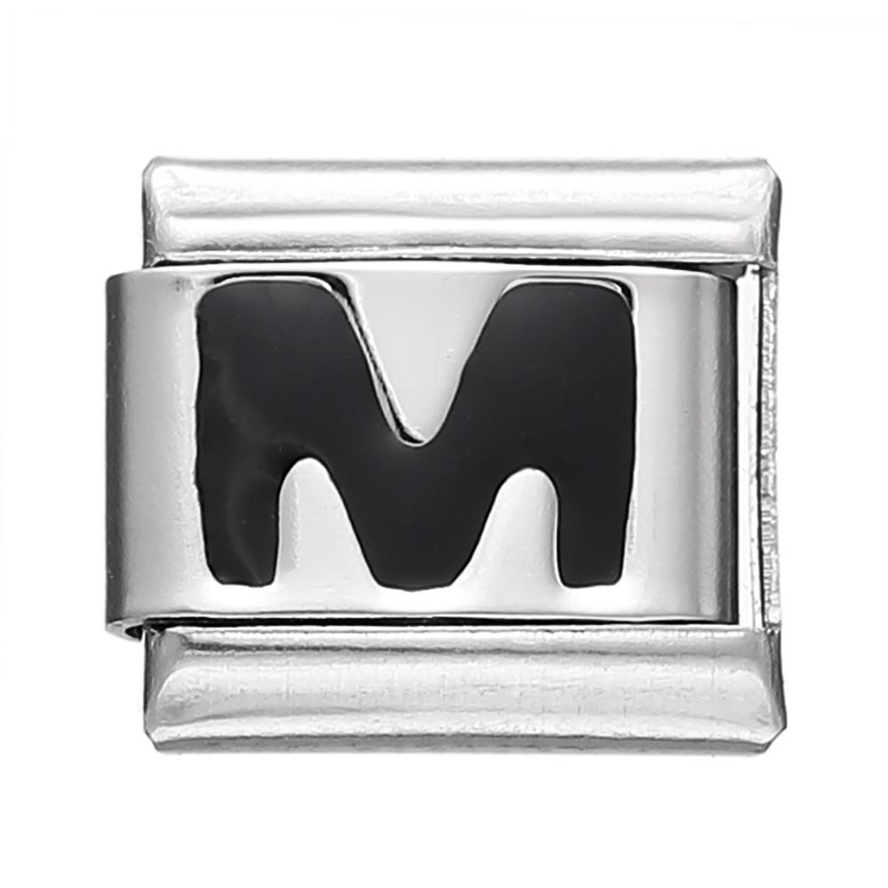 Fashion Black 26 English Letters Italian Charm Links Fit 9mm Stainless Steel Bracelet Making Women Men Jewelry Accessories