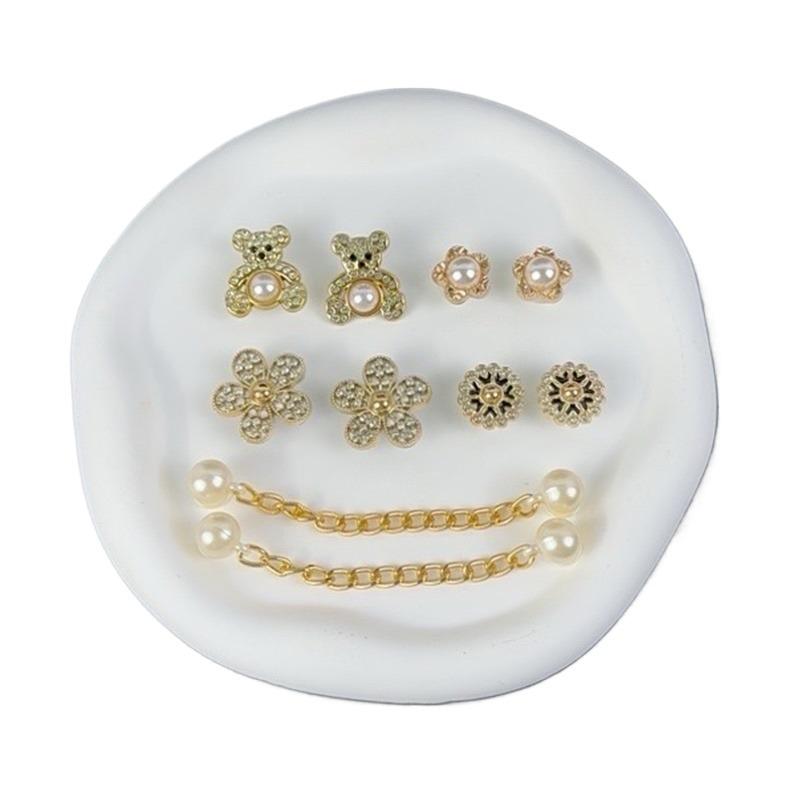 

10 шт. Набор роскошных шармов для обуви Аксессуары Пряжка для обуви с отверстиями Золотая жемчужина Медведь Бриллиант Цветок Цепочка DIY Украшения для обуви Подарок для девочки