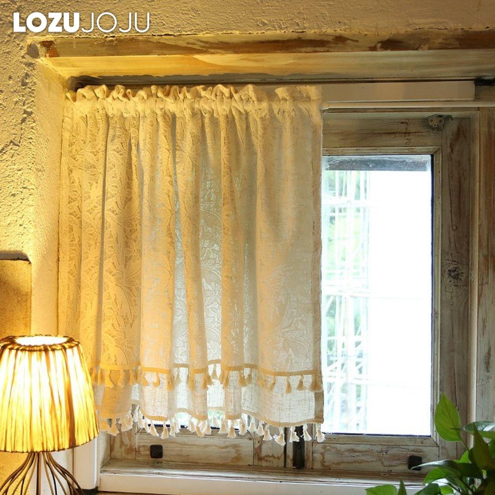 1 buc LOZUJOJU Bumbac In Dublu Strat Semi Opac Perdea Scurtă Margine cu Ciucuri Perdea de Compartimentare pentru Bucătărie Living Dormitor Dulap Decor Acasă