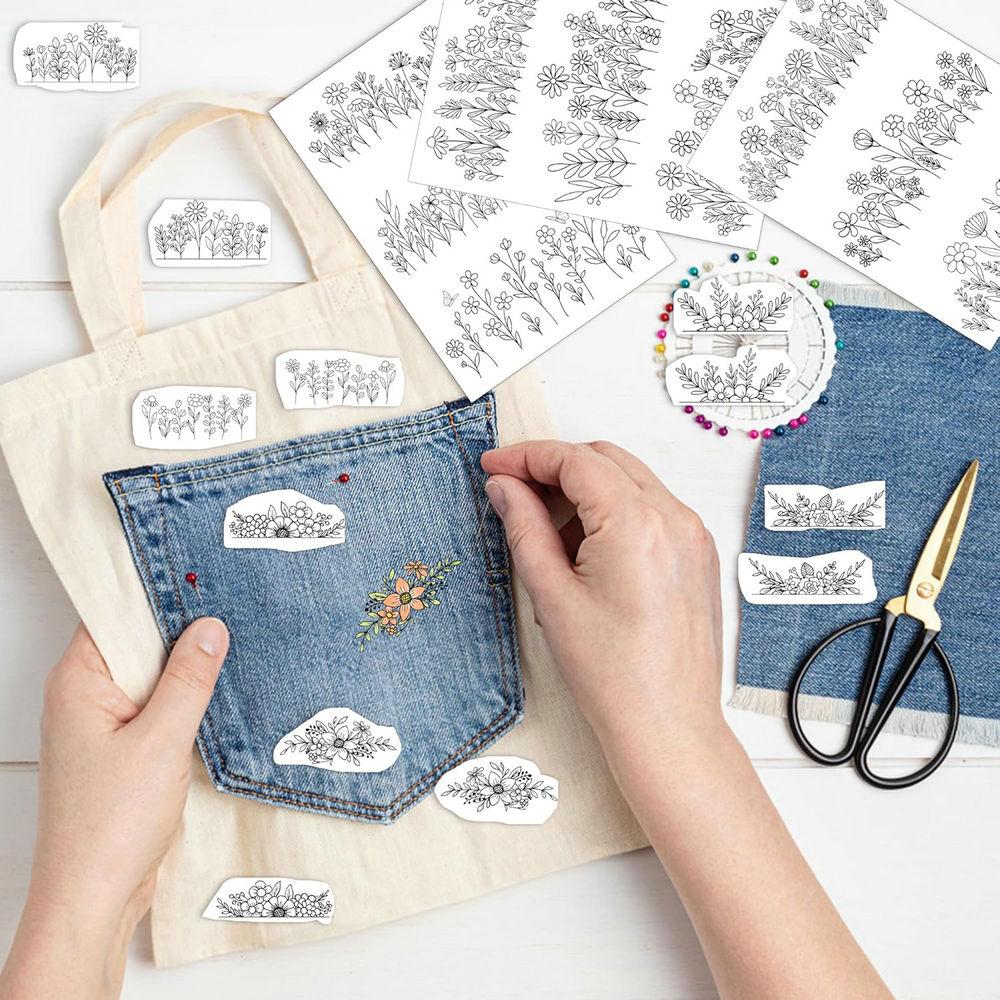 Wasserlöslicher Stabilisator Stickmuster, Stick- und Reißpapier zum Aufkleben, Blumenmuster Gänseblümchen Schmetterling Designs