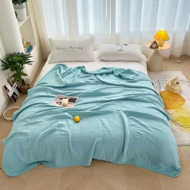 New Cotton 60 High-density Six-layer Seersucker Solid Color Simple Summer Quilt Blanket Soft Waxy and Comfortable
