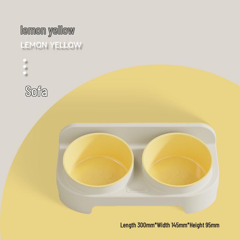 Eco-friendly Double Cat Bowl with Slanted Design - Protects Cervical Spine and Prevents Overturning, Suitable for Food and Water.