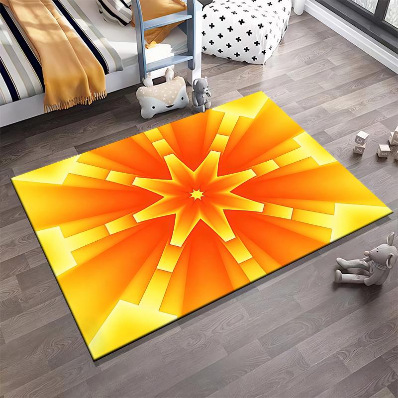 Bright Geometric Starburst Pattern Carpet - Orange and Yellow Design Suitable for use as an anti-slip for living room bedroom sofas