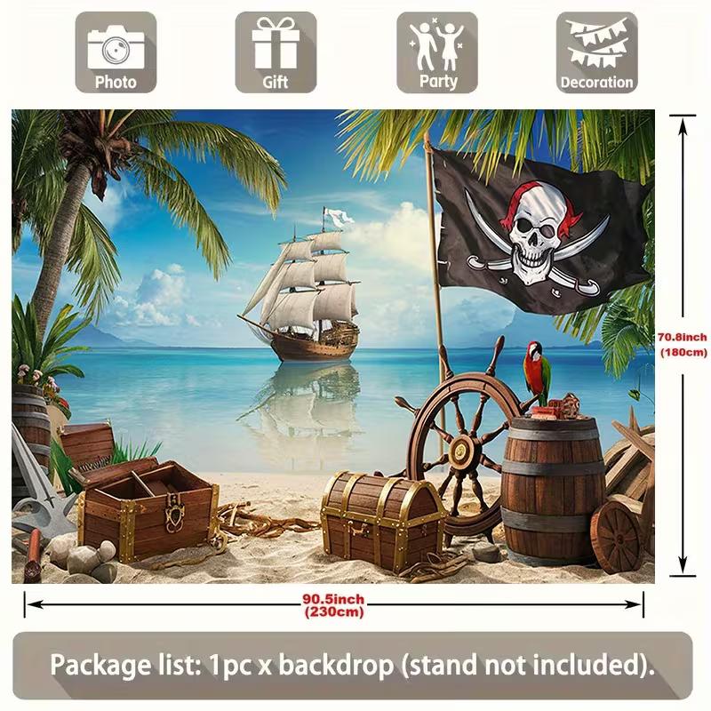 2D Jolly Roger Piraten Hintergrund - Tropische Strandparty Fotografie Banner