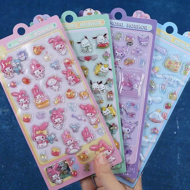 10pcs Kuromi Pochacco Cinnamoroll Cartoon Relief Fun Stickers 3d Stickers Cute Stereo Stickers Children Handmade Diy Accessories