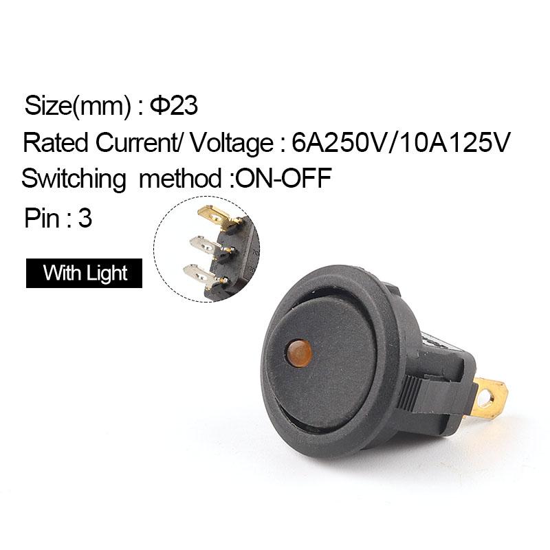 5 buc 23 mm 6A 250V/10A 125V ON/OFF rotund Rocker Dot întrerupător impermeabil LED lumină luminescentă comutatoare basculante accesorii auto