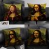 Modern Art Funny Mona Lisa Cushion Cover Natural Linen Organic Fabric DoubleSided Printing Sofa Home Decor Gift Pillow Case