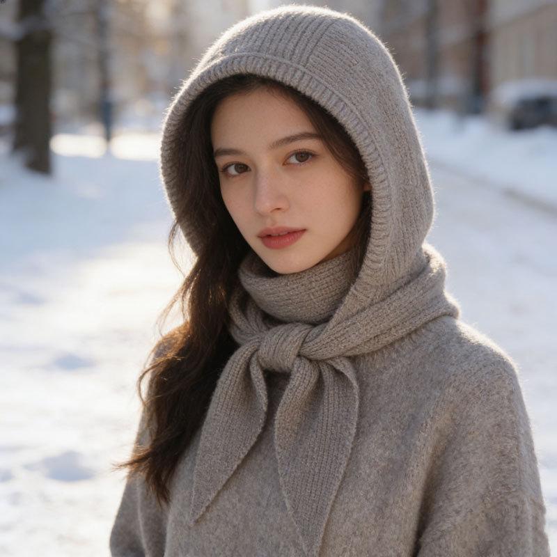 2026 New Adult Women's Sunproof Balaclava Hat & Scarf Set Winter Warm Neck Knitted Spandex/Polyester Hooded Skin-Friendly