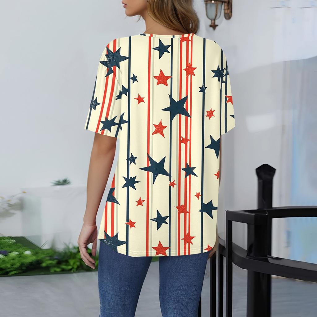 Modisches, lässiges Pullover-Oberteil mit kurzen Ärmeln und Knopfleiste und Rundhalsausschnitt für Damen