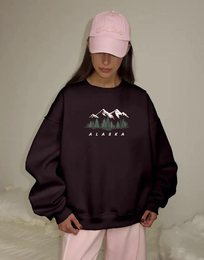 Women's Crew Neck Long Sleeve Sweatshirt Loose Fit Casual Top Mountain Graphic Print Pullover