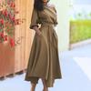 Dress Oblique Shoulder Comfortable Lace-up Solid Color Tie Waist Belt Dress for Work
