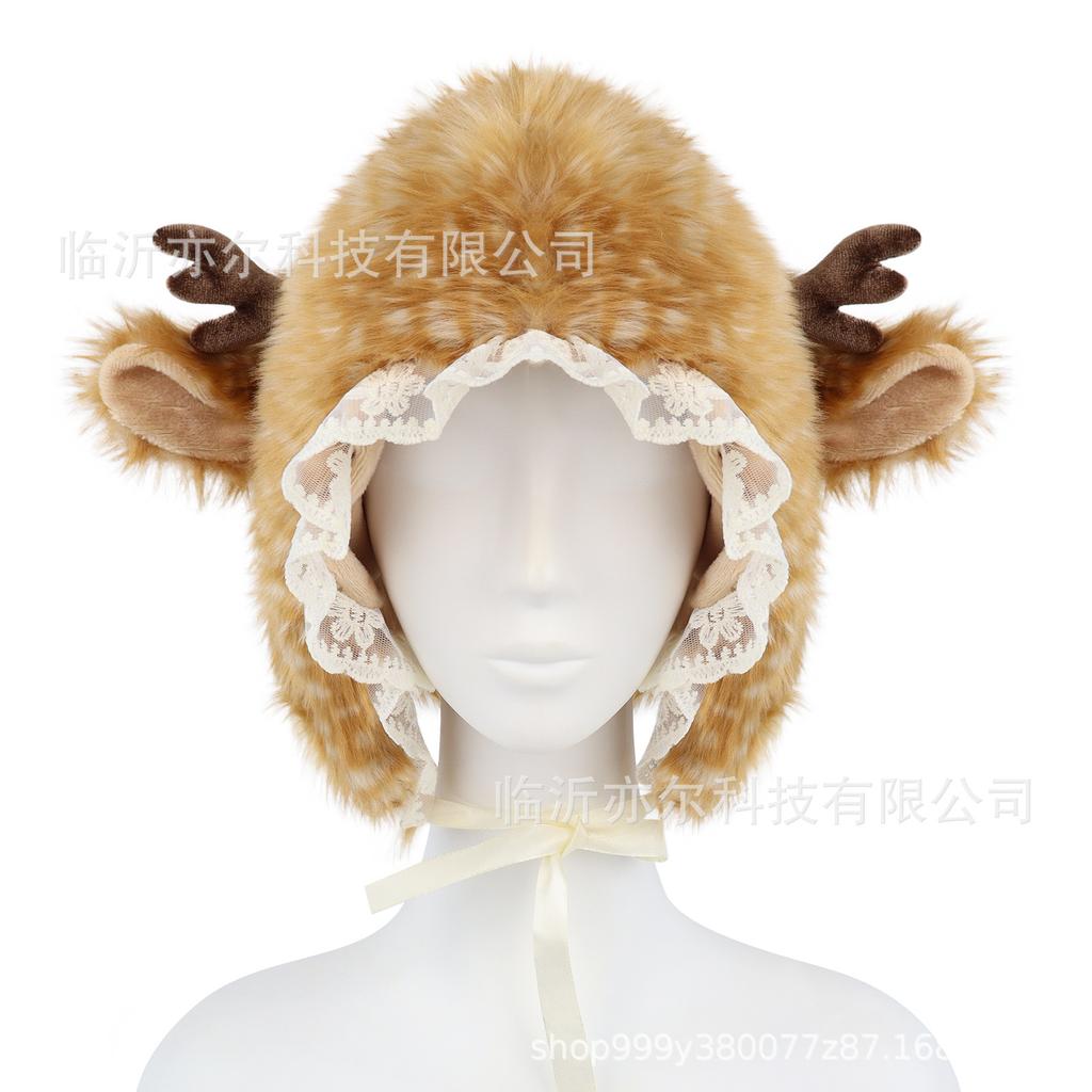 Autumn And Winter Japanese Cute Elk Spotted Ear Protector Lei Feng Hat Warm Plush Cartoon Antler Earmuffs Hat