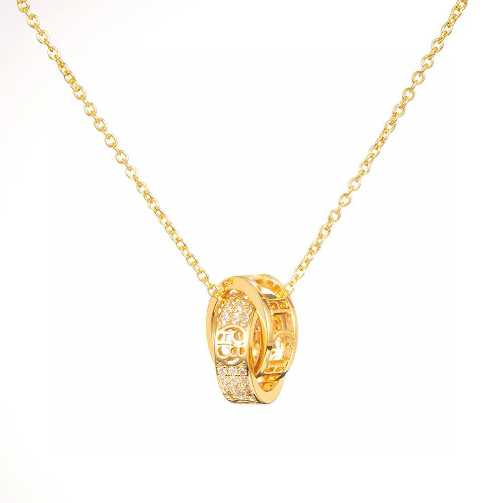 CHHC Double Ring Pendant Necklace - Luxurious Design with Gift Box & Bag.