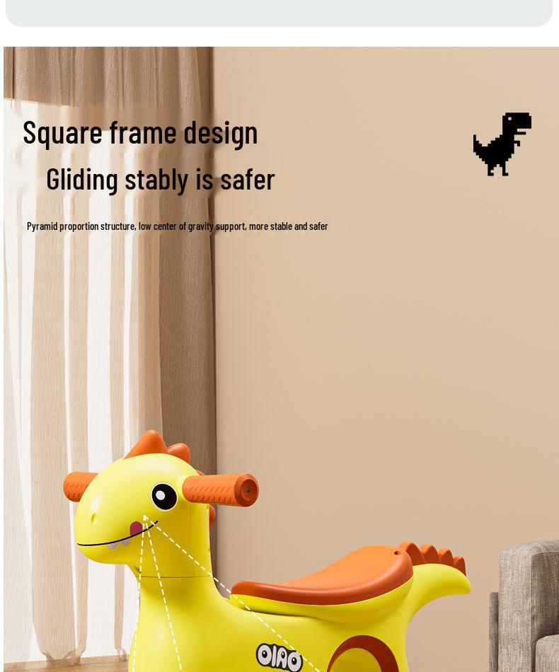 Kinderen Dinosaur Evenwichtsfiets: 4-wielige loopfiets voor 1-6 jarigen, Anti-kantel ontwerp