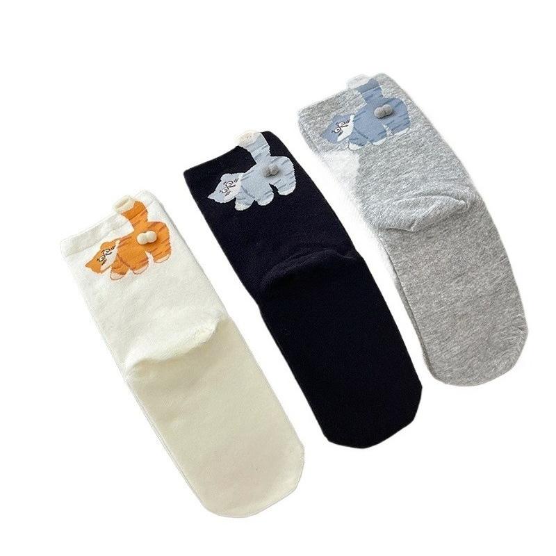 3 Pairs Women's Cat Socks 3D Cat Socks Quirky Socks Spring Autumn and Winter Socks Lot
