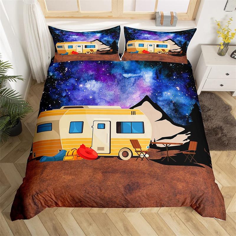 Camping Duvet Cover Galaxy Comforter Cover Microfiber Farmhouse Style Bedding Set King For Boys Girl Camper Lovers Birthday Gift