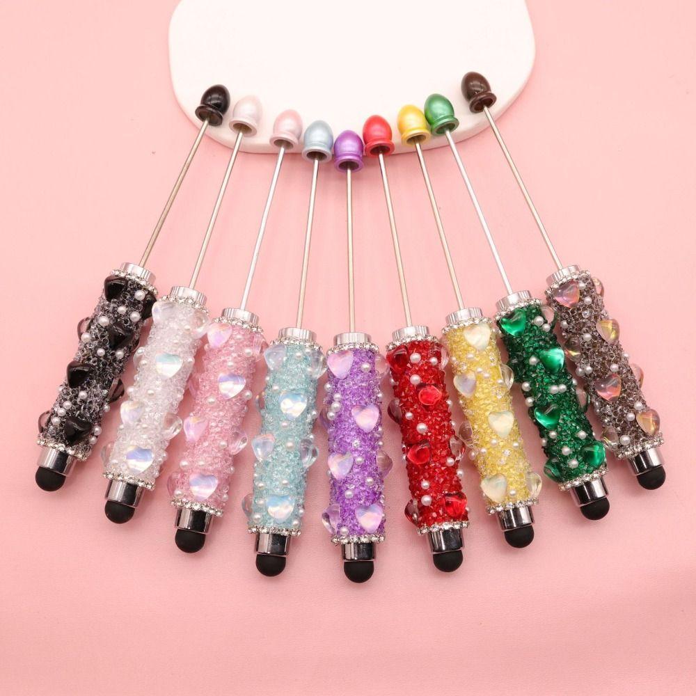 1pc DIY Beadable Beadable Pen Heart Diamond Ballpoint Pen Aesthetic Writing Tool  Students