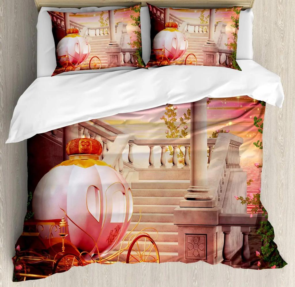 Fantasy Märchen Weiche Bettbezug-Set, Mädchen Flügel plus Schmetterlinge Kleiner Kobold Elf Wald Bettwäsche Set Wodlplus Warmer Deckenbezug Königin