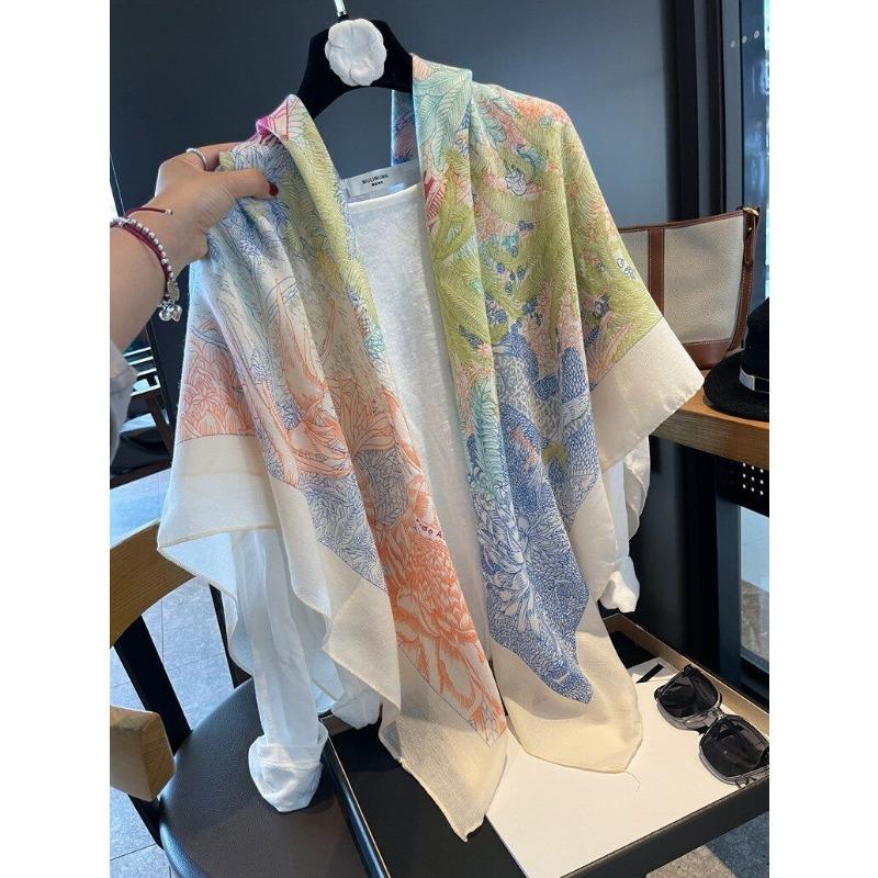 Women S Summer Plaid Large Square Scarf For Sun Protection Air Conditioning Shawl