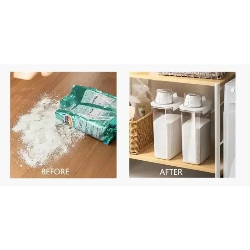 Luftdichter Waschmittelspender, Pulver-Aufbewahrungsbox, transparenter Waschpulver-Flüssigkeitsbehälter mit Deckel