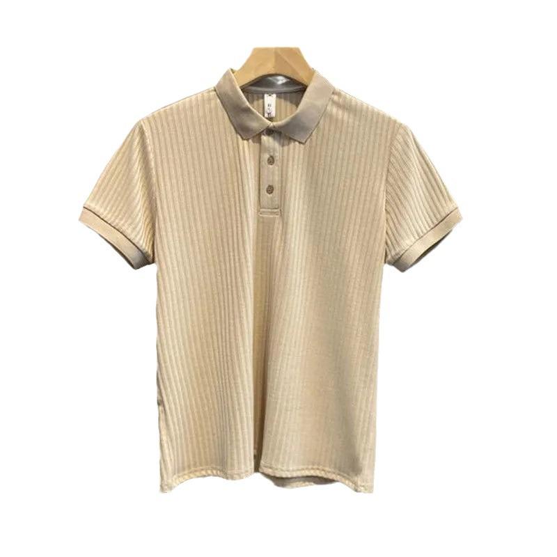 Men's Slim Fit Short Sleeve Polo Knit Shirt - Korean Style Casual Ribbed Top