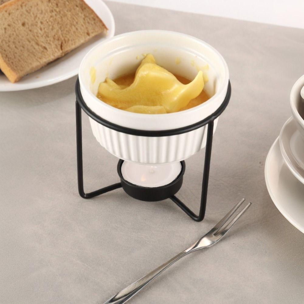 Supporto Metallico Stabile Scalda Burro Pentolino per Fonduta Pentolino Riscaldatore per Cioccolato in Ceramica Pentolino per Sciogliere il Formaggio Dessert