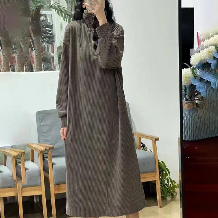 Long over-knee pendant dress women s autumn wear new meat-covering age-reducing high-necked loose bottoming skirt S