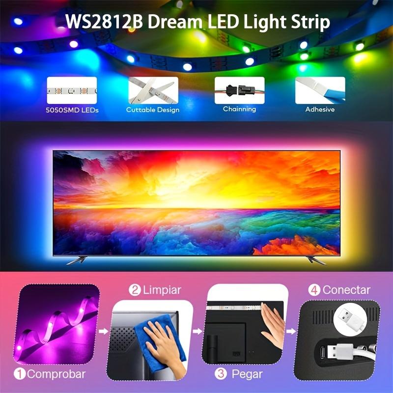 16.4FT/32.8FT LED Strip Lights WS2812B Rainbow Effect USB APP Control Diode Flexible Light DC5V Back Glue Suitable For Holiday Party Music Dance