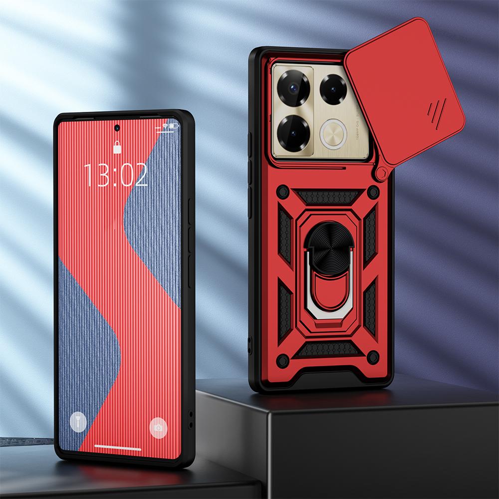 KEYSION Shockproof Case for Infinix Note 40 Pro+ 5G Slide Camera Protection Metal Ring Stand Phone Cover for Infinix Note 40 4G